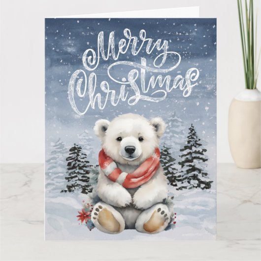 Adventure Red Scarf Polar Bear Weihnachtskarte Karte (Vorderseite)