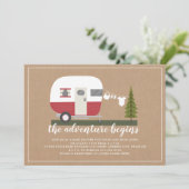 Adventure Red Trailer Camper Woodland Babydusche Einladung (Stehend Vorderseite)