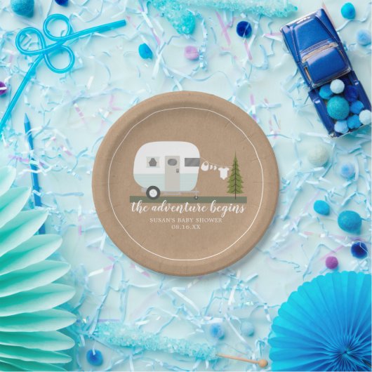 Adventure Retro Camper Trailer Boy Baby Shooter Pappteller (Party)