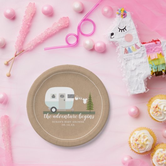 Adventure Retro Camper Trailer Boy Baby Shooter Pappteller (Party)
