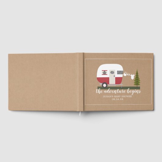 Adventure Retro Camper Trailer Neutral Baby Shower Gästebuch (Voll)