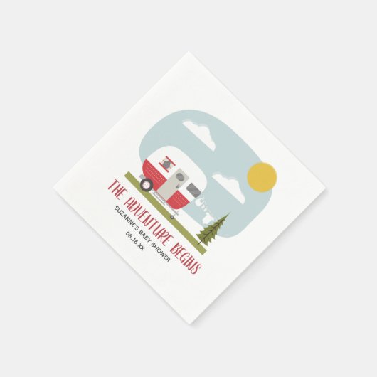 Adventure Retro Red Camper Neutral Baby Shower Serviette (Ecke)