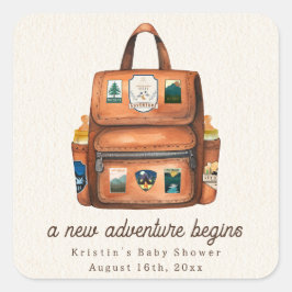 Adventure Ruckpack + Flaschen Woodland Babydusche Quadratischer Aufkleber