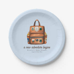 Adventure Rucksack + Flaschen Blue Baby Dusche Pappteller