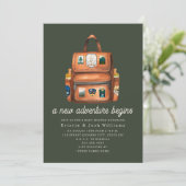 Adventure Rucksack + Flaschen Green Baby Dusche Einladung (Stehend Vorderseite)