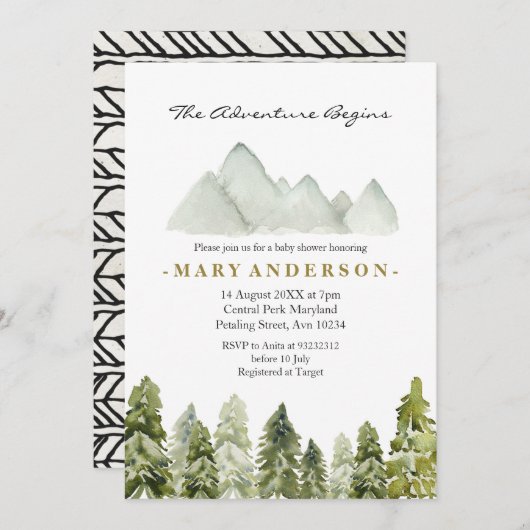 Adventure Rustic Boho Forest Babydusche Einladung (Vorne/Hinten)