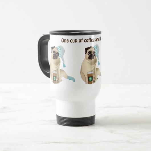 Adventure Sleepy Mops Puppy Coffee Personalisiert Reisebecher (Vorderseite Links)