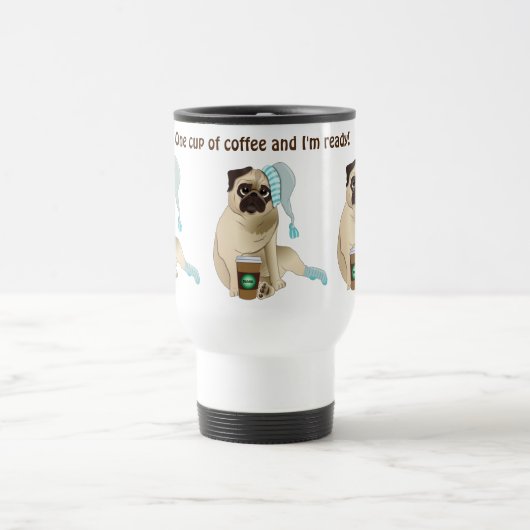 Adventure Sleepy Mops Puppy Coffee Personalisiert Reisebecher (Mittel)