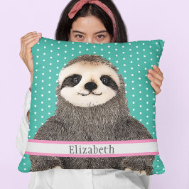 Adventure Sloth Aquamarin Name Kids Room Animal Kissen