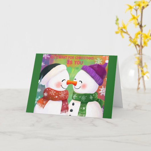 Adventure Snowman Couple Weihnachtskarte Karte (Gelbe Blume)
