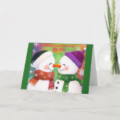 Adventure Snowman Couple Weihnachtskarte Karte (Vorderseite)