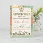 Adventure startet Baby-Dusche einladen Fahrplan Einladung (Stehend Vorderseite)