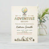 Adventure startet Baby Dusche Einladung Globe Kart (Stehend Vorderseite)