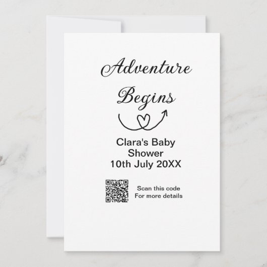 Adventure startet Baby Dusche Scan QR Einladung (Vorderseite)