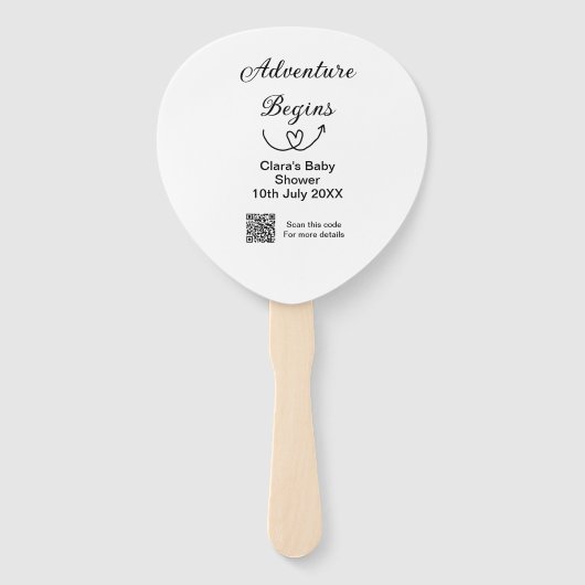 Adventure startet Baby Dusche Scan QR Fächer (Vorderseite)