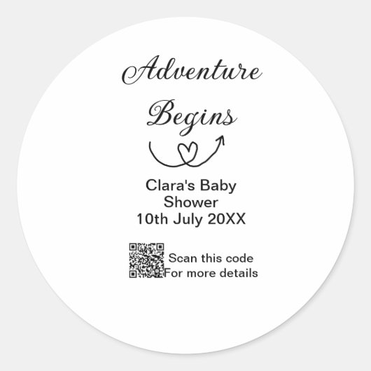 Adventure startet Baby Dusche Scan QR Runder Aufkleber (Vorderseite)