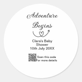 Adventure startet Baby Dusche Scan QR Runder Aufkleber