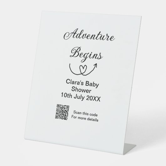 Adventure startet Baby Dusche Scan QR Sockelschild (Vorderseite)