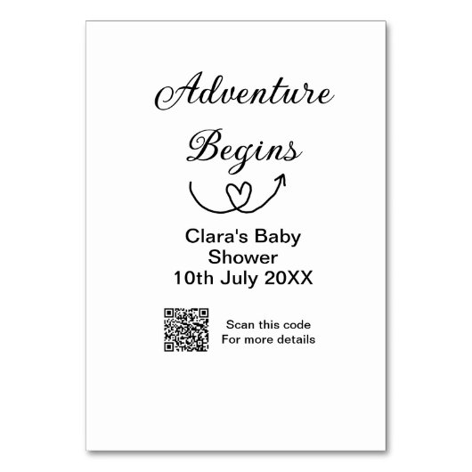 Adventure startet Baby Dusche Scan QR Tischnummer (Vorderseite)