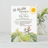 Adventure startet Baby Fux Rad Babydusche Einladung (Stehend Vorderseite)