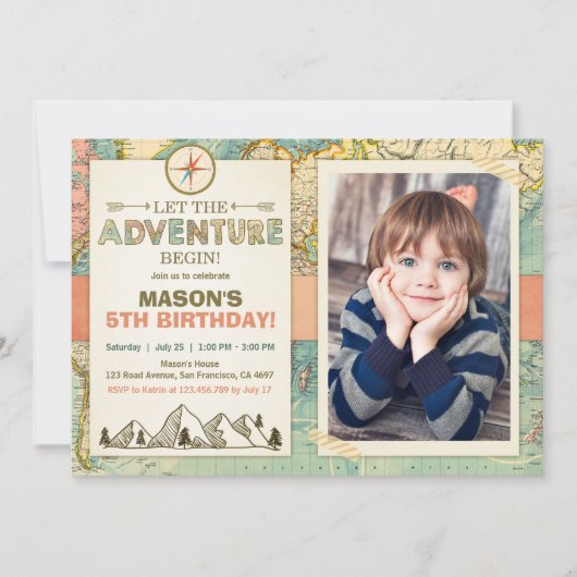 Adventure startet Einladung Geburtstag Einladung R (Vorderseite)