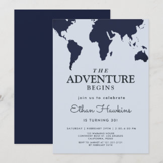 Adventure startet Geburtstag World Travel Map Erfo Einladung