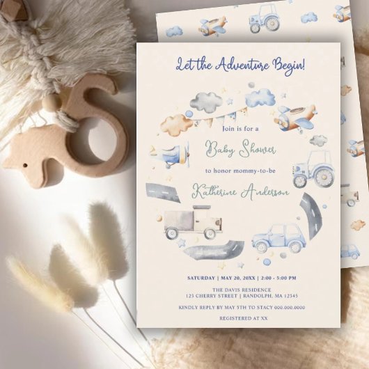 Adventure Transportation Boy Baby Shower Einladung