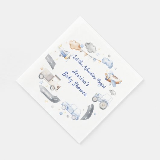 Adventure Transportation Boy Baby Shower Serviette (Ecke)