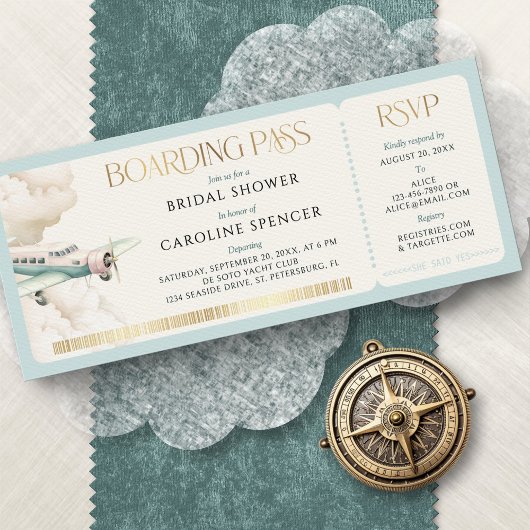 Adventure Travel Boarding Pass Bridal Shower Einladung