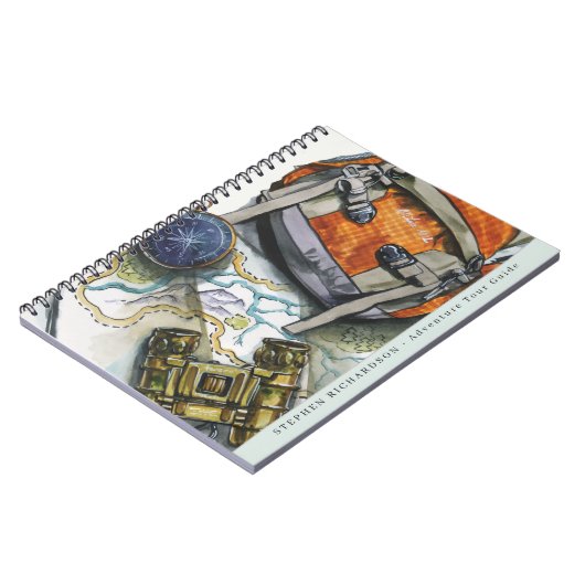 Adventure Travel Guide Watercolor Monogram Notizblock (Linke Seite)