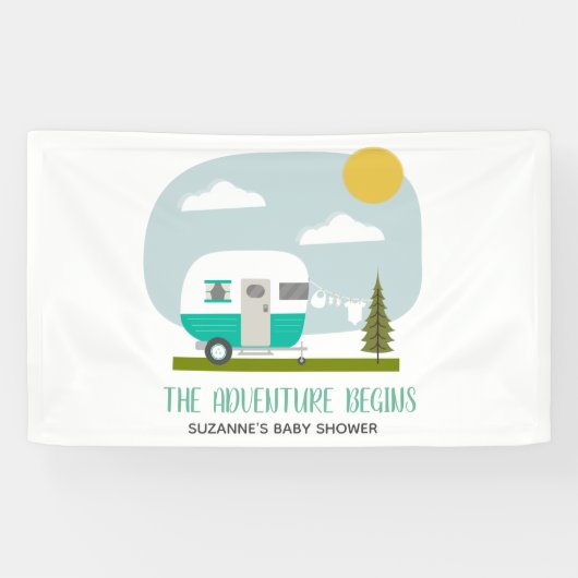 Adventure Turquoise Retro Camper Boy Baby Dusche Banner (Horizontal)