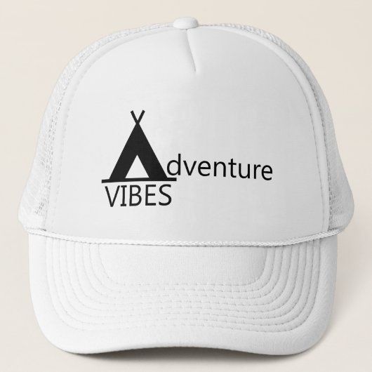 Adventure Vibes Camping Tent Logo Typografie Truckerkappe (Vorderseite)
