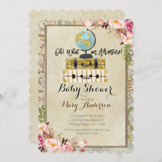 Adventure Vintag Baby Shower Einladung (Vorne/Hinten)