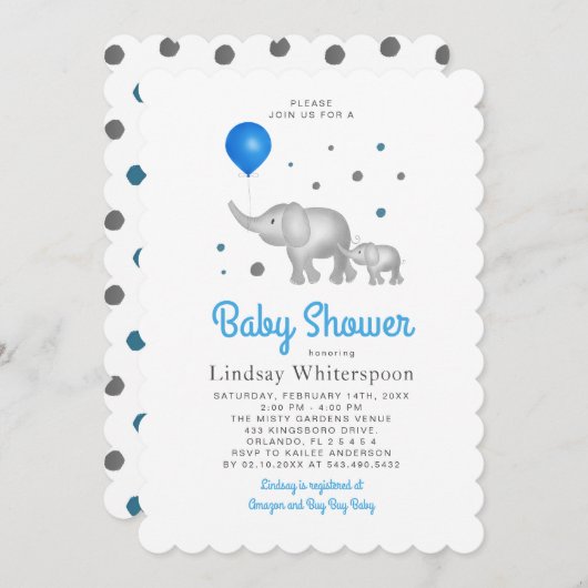 Adventure Wassercolor Elephants Boy Baby Dusche Einladung (Vorne/Hinten)