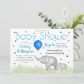 Adventure Wassercolor Elephants Boy Baby Dusche Einladung (Stehend Vorderseite)