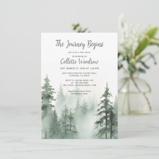 Adventure Watercolor Forest Baby Shower Einladung (Stehend Vorderseite)
