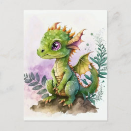 Adventure Watercolor Kinderdrache mit Lila Augen Postkarte