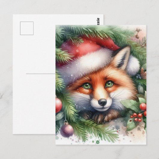 Adventure Watercolor Red Fox Weihnachten Postkarte (Vorne/Hinten)