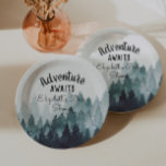 Adventure Watercolor Rustic Forest Baby Dusche Pappteller<br><div class="desc">Aquarellmaler rustikaler Wald "adventure erwartet" Baby-Dusche Papier Teller. Personalisierbar!</div>
