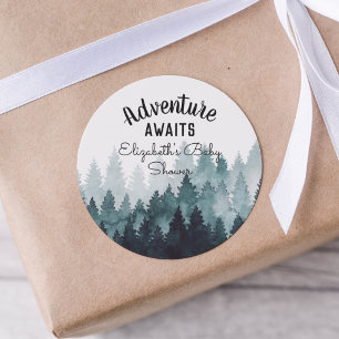 Adventure Watercolor Rustic Forest Baby Dusche Runder Aufkleber