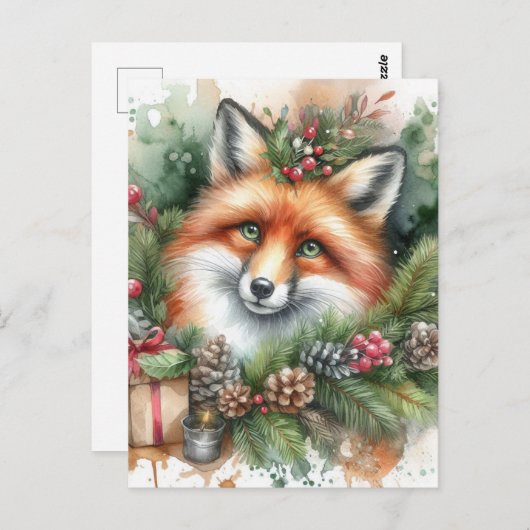 Adventure Watercolor Weihnachtsfox Postkarte (Vorne/Hinten)