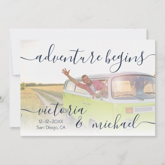 Adventure Wedding Foto Save the Date Einladung (Vorderseite)