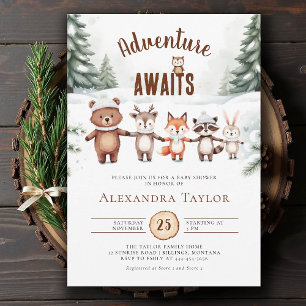 Adventure Woodland Animals Cold Winter Baby Dusche Einladung