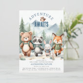 Adventure Woodland Animals Wanderjunge Babydusche Einladung (Stehend Vorderseite)