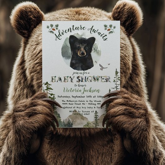 Adventure Woodland Baby Bear forest Baby Show Einladung