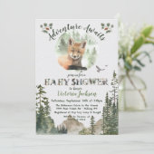 Adventure Woodland Baby Fox forest Baby Dusche Einladung (Stehend Vorderseite)