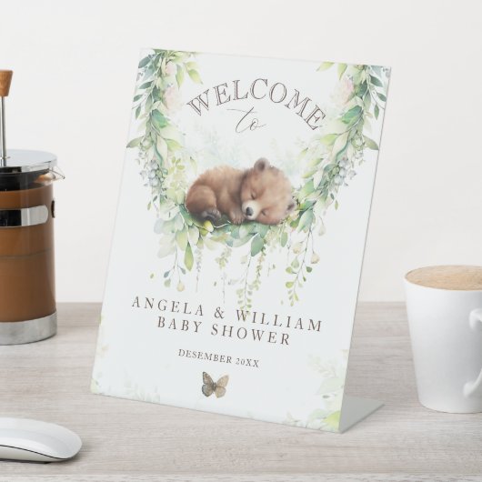 Adventure Woodland Bear Baby Dusche Willkommen Sockelschild (In SItu)