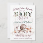 Adventure Woodland forest Animals Baby Dusche Einladung (Vorderseite)