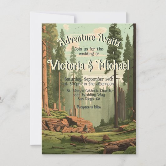 Adventure Woodland Forest Wedding Einladung (Vorderseite)