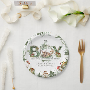 Adventure Woodland Mushroom Fern Baby Boy Dusche Pappteller